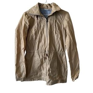 Columbia Jacket Ramie Cotton Beige Full Zip drawstring Light Rain Jacket SZ M